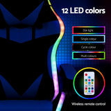 Artiss Gaming Office Chair 12 RGB LED Massage Computer Work Seat Footrest Blue - Rear View