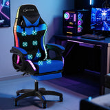 Artiss Gaming Office Chair 12 RGB LED Massage Computer Work Seat Footrest Blue - Close-Up Angle