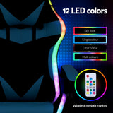 Artiss Gaming Office Chair 12 RGB LED Massage Computer Work Seat Footrest Cyan - Rear View