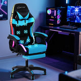 Artiss Gaming Office Chair 12 RGB LED Massage Computer Work Seat Footrest Cyan - Close-Up Angle