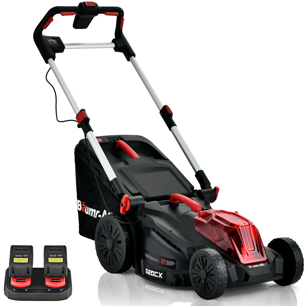 BAUMR-AG 520CX 40V SYNC 17' Cordless Lawn Mower Kit, Fast Charger, 2 x 4Ah Battery, 5 Cutting Heights, Adjustable Ergonomic Handle, Mulching Option