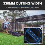 POWERBLADE 350CX 20V 13' Cordless Lawn Mower Kit, Fast Charger, 4Ah Battery, 5 Height, Brushless Electric, 330mm Cutting Path - Side View