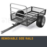 PLANTCRAFT Towed Steel Mesh Dump Cart Garden ATV Mower Trailer Tray 1250lbs - Close-Up Angle