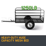 PLANTCRAFT Towed Steel Mesh Dump Cart Garden ATV Mower Trailer Tray 1250lbs - Side View