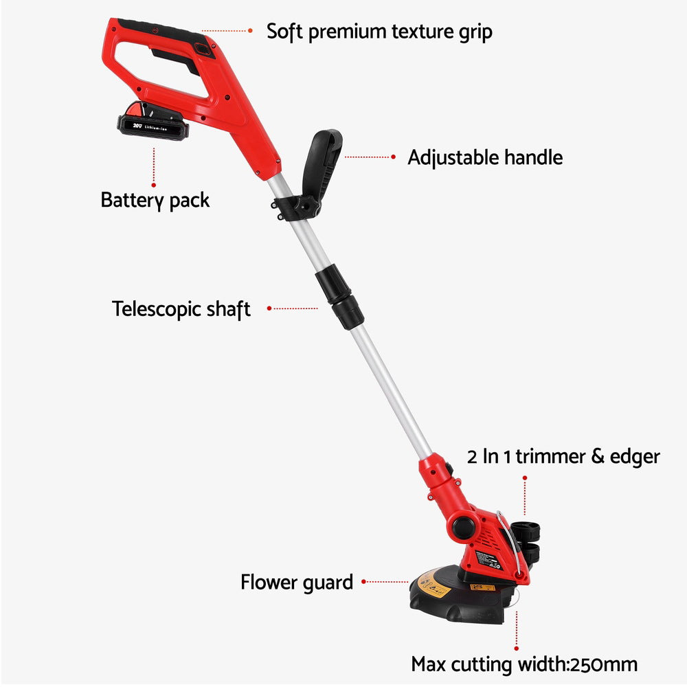Giantz 20V Wireless Grass Trimmer and Edger with Adjustable Handle