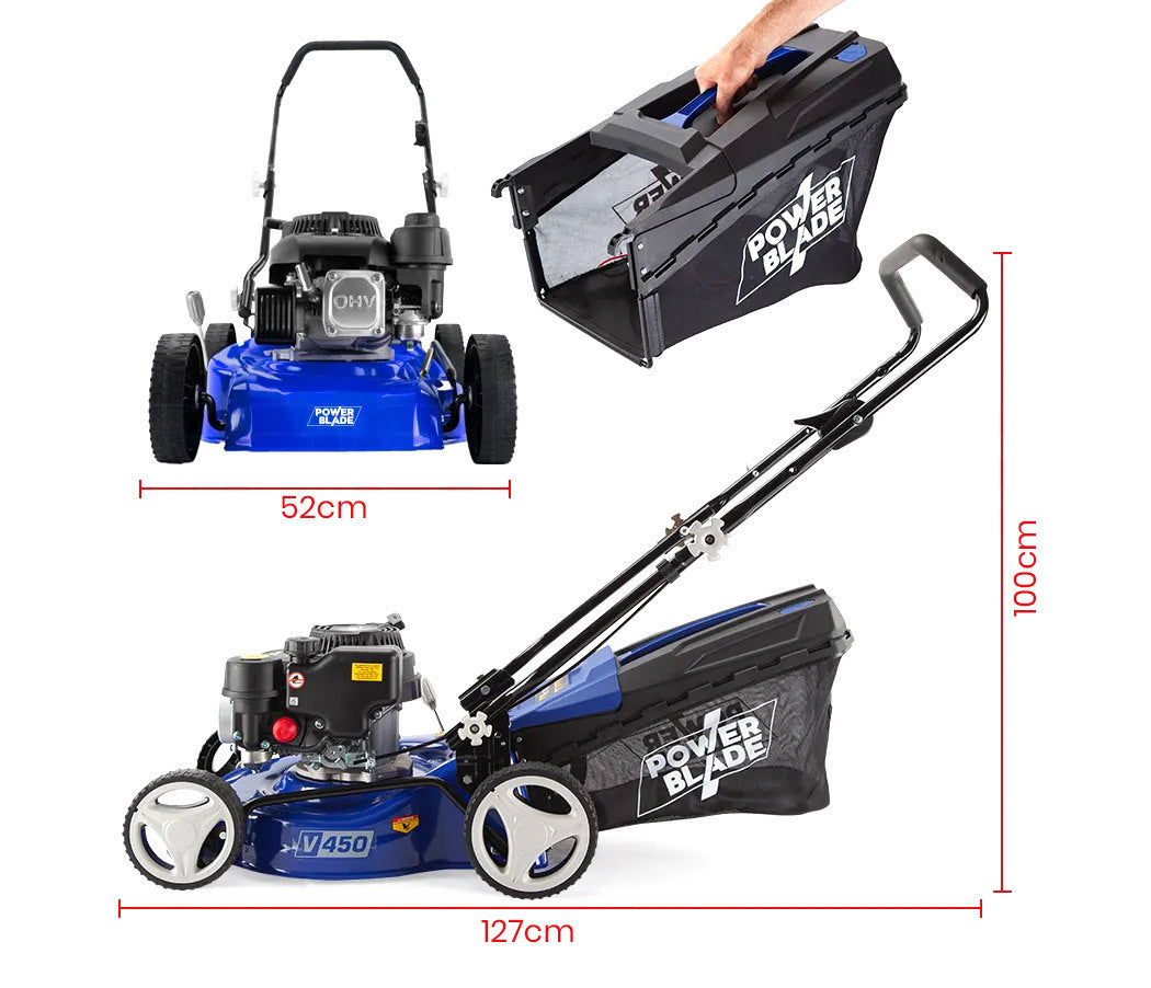 POWERBLADE Lawn Mower 139CC 17' - Petrol Powered Push Lawnmower 4 Stroke Engine