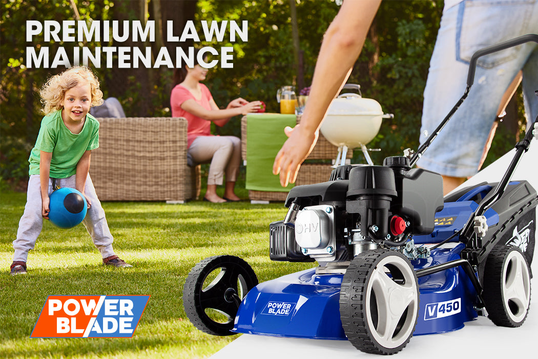 POWERBLADE Lawn Mower 139CC 17' - Petrol Powered Push Lawnmower 4 Stroke Engine