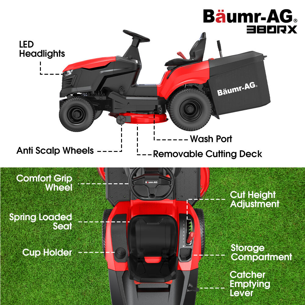 BAUMR-AG 38' Ride On Mower Tractor, Electric Start, 14hp 452cc, Hydrostatic, 100kg Towing, 7 Cut Heights