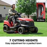 BAUMR-AG 38' Ride On Mower Lawn Tractor, Side Discharge or Mulch, Electric Start, 14hp 452cc, Hydrostatic, 100kg Towing, 7 Cut Heights - Low Angle