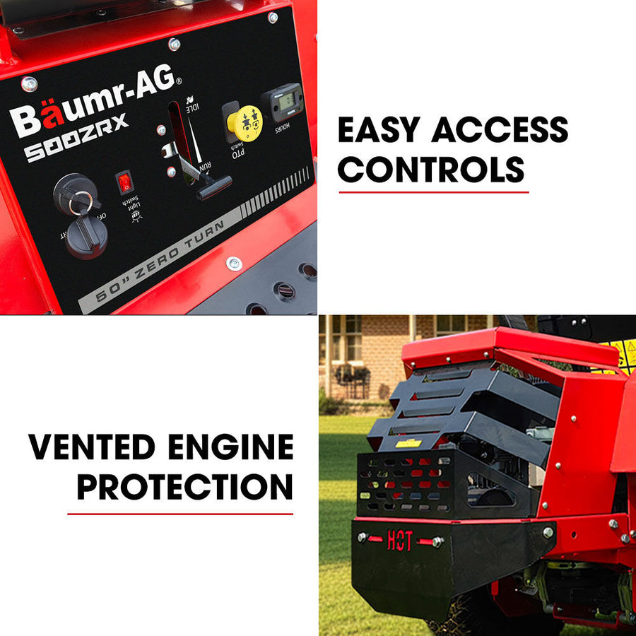 BAUMR-AG 50' Zero-Turn Ride On Mower, Electric Start, 23hp, 764cc, Hydrostatic Drive, 7 Cut Heights