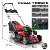 BAUMR-AG 18' 224cc Electric Start Self Propelled Lawn Mower, 7 Height, Steel Deck, 6HP, 4-Stroke Petrol Lawnmower - 790SXe - 45-Degree Angle