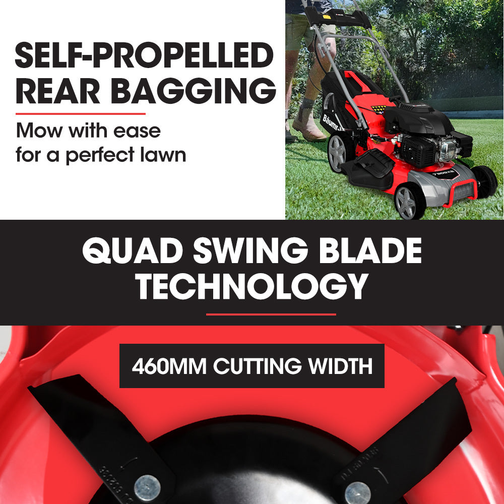 BAUMR-AG 18' 224cc Electric Start Self Propelled Lawn Mower, 7 Height, Steel Deck, 6HP, 4-Stroke Petrol Lawnmower - 790SXe