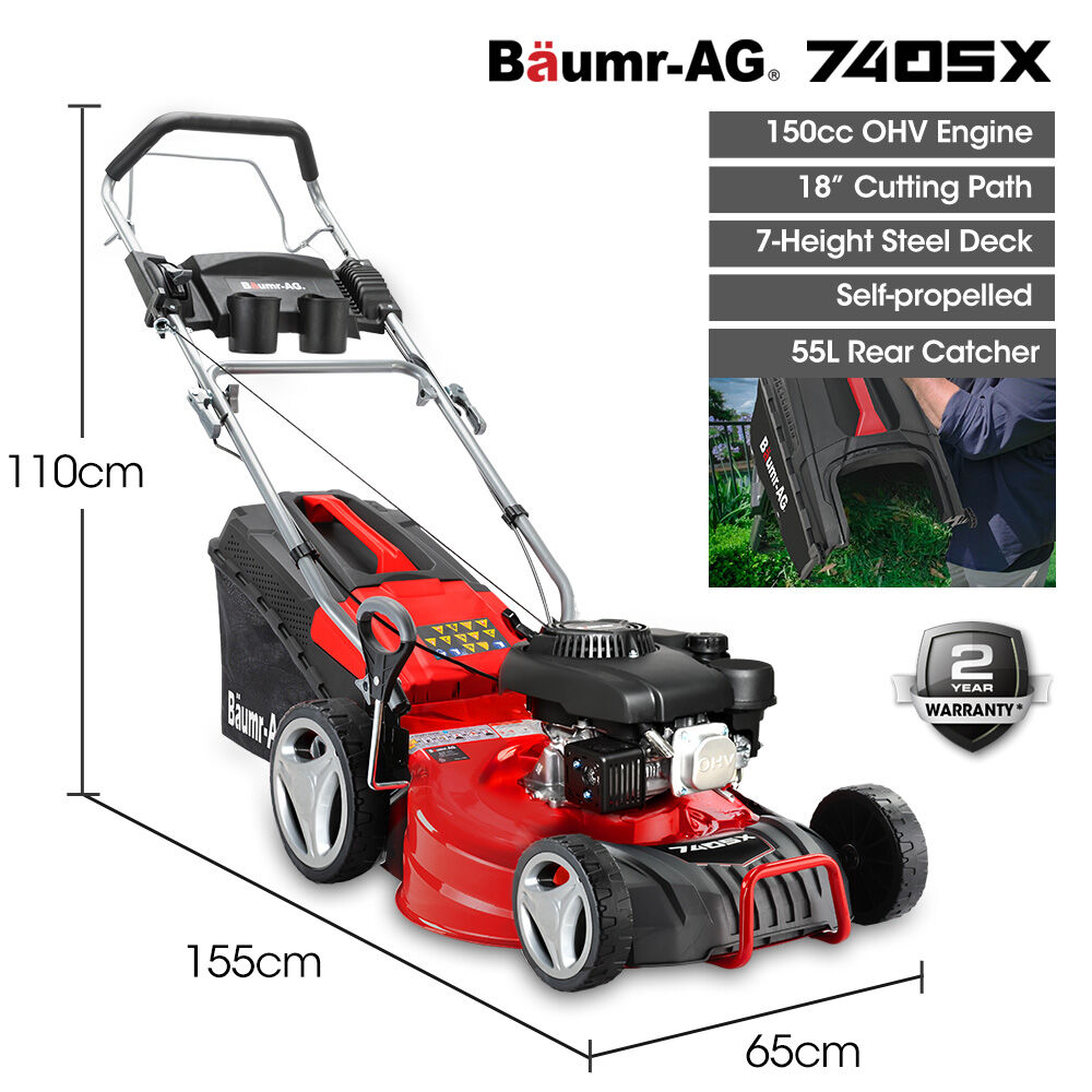 BAUMR-AG 18' 150cc Self Propelled Lawn Mower, 7 Height, Steel Deck, Cup Holders, 4-Stroke Petrol Lawnmower - 740SX