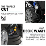 PowerBlade 22' 224cc Self-Propelled Lawn Mower, Electric Start, 7 Height, Steel Deck, Deck Wash Port - Low Angle