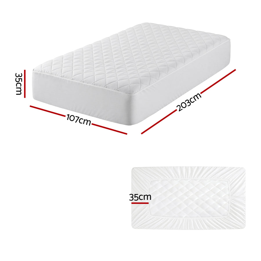 Giselle Waterproof Mattress Protector 100% Cotton Quilted Fitted Cover King Single