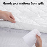 Giselle Waterproof Mattress Protector 100% Cotton Quilted Fitted Cover King Single - Rear View