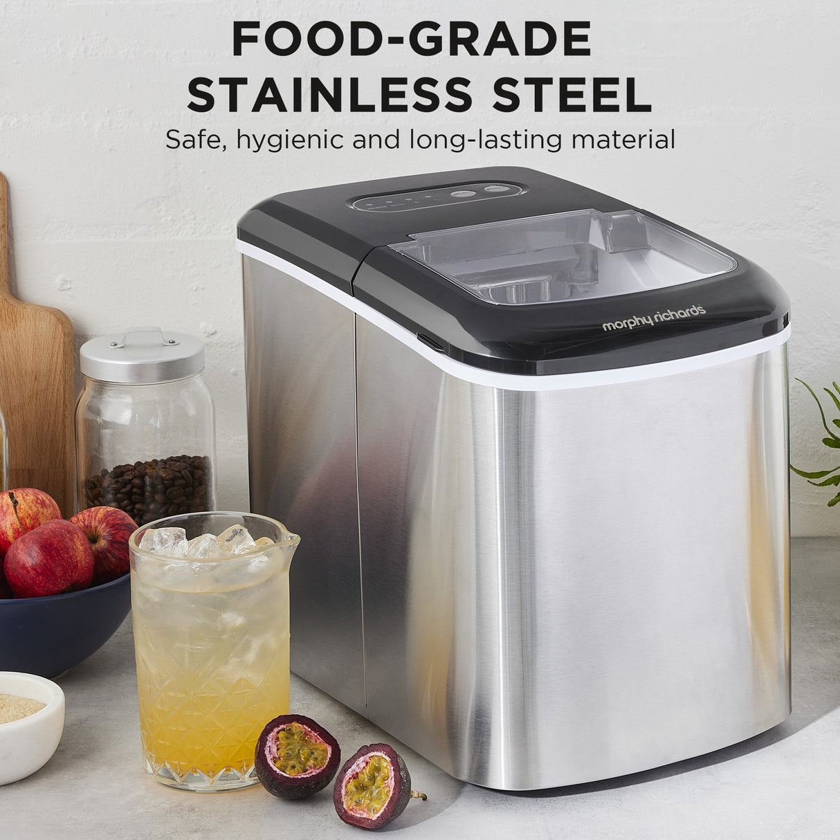 Morphy Richards Ice Maker Stainless Steel 15kg Small Large And Cube 2.1L Tank