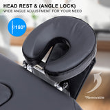 55cm Aluminium Portable Massage Table - BLACK - Rear View