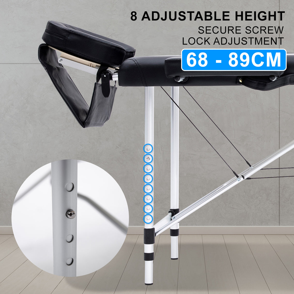 55cm Aluminium Portable Massage Table - BLACK