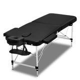 Zenses Massage Table 70cm Portable 2 Fold Aluminium Beauty Bed Black - Low Angle