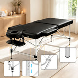 Zenses Massage Table 75cm Portable 2 Fold Aluminium Beauty Bed Black - Close-Up Angle
