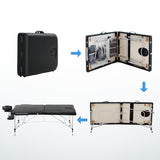 Zenses Massage Table 75cm Portable 2 Fold Aluminium Beauty Bed Black - Low Angle