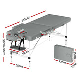 Zenses Massage Table 55cm Portable 2 Fold Aluminium Beauty Bed Grey - Front View