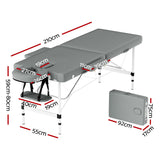 Zenses Massage Table 55cm Portable 2 Fold Aluminium Beauty Bed Grey - Front View