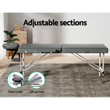 Zenses Massage Table 55cm Portable 2 Fold Aluminium Beauty Bed Grey