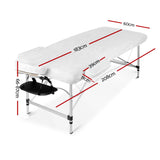 Zenses Massage Table 60cm Portable 3 Fold Aluminium Beauty Bed Black - Front View