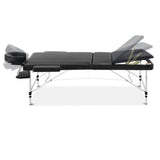 Zenses Massage Table 60cm Portable 3 Fold Aluminium Beauty Bed Black - Side View