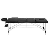 Zenses Massage Table 65cm Portable 3 Fold Aluminium Beauty Bed Black - Side View
