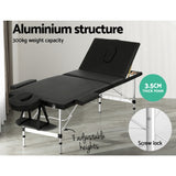 Zenses Massage Table 65cm Portable 3 Fold Aluminium Beauty Bed Black - Top-Down View