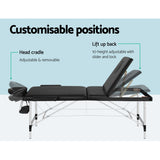 Zenses Massage Table 65cm Portable 3 Fold Aluminium Beauty Bed Black - 45-Degree Angle