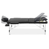 Zenses Massage Table 80cm Portable 3 Fold Aluminium Beauty Bed Black - Side View