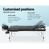 Zenses Massage Table 80cm Portable 3 Fold Aluminium Beauty Bed Black - Top-Down View