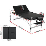 Zenses Massage Table 85cm Portable 3 Fold Aluminium Beauty Bed Black - Front View