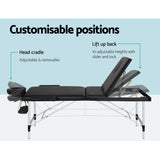 Zenses Massage Table 85cm Portable 3 Fold Aluminium Beauty Bed Black - 45-Degree Angle