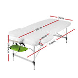 Zenses Massage Table 75cm Portable 3 Fold Aluminium Beauty Bed Green - Front View