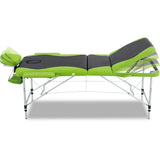 Zenses Massage Table 75cm Portable 3 Fold Aluminium Beauty Bed Green - Side View