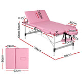 Zenses Massage Table 85cm Portable 3 Fold Aluminium Beauty Bed Pink - Front View
