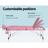 Zenses Massage Table 85cm Portable 3 Fold Aluminium Beauty Bed Pink - Top-Down View