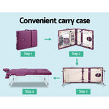 Zenses Massage Table 75cm Portable 3 Fold Aluminium Beauty Bed Violet - Rear View