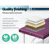 Zenses Massage Table 75cm Portable 3 Fold Aluminium Beauty Bed Violet - Top-Down View