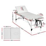 Zenses Massage Table 65cm Portable 3 Fold Aluminium Beauty Bed White - Front View