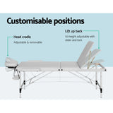 Zenses Massage Table 65cm Portable 3 Fold Aluminium Beauty Bed White - 45-Degree Angle