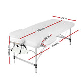 Zenses Massage Table 75cm Portable 3 Fold Aluminium Beauty Bed White - Front View
