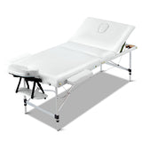 Zenses Massage Table 75cm Portable 3 Fold Aluminium Beauty Bed White - Low Angle