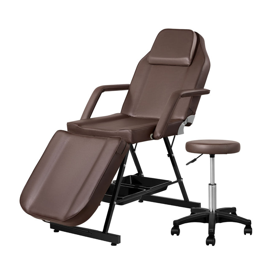 Zenses 3-fold adjustable massage table with stool, brown PU leather, image 7