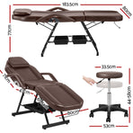 Zenses 3-fold adjustable massage table with stool, brown PU leather, removable adjustable face cradle